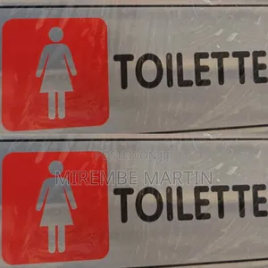 RED LADIES TOILET  Sign  Self Adhesive Silver  Easy Stick Card Sticker