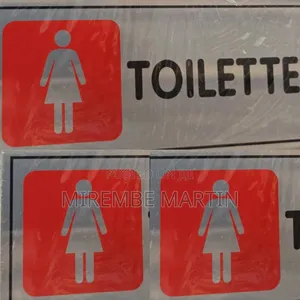 RED LADIES TOILET  Sign  Self Adhesive Silver  Easy Stick Card Sticker