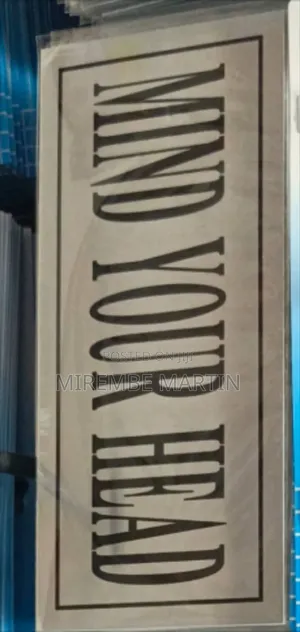 5 Pieces MIND YOUR HEAD   Sign  Self Adhesive Silver  Easy Stick