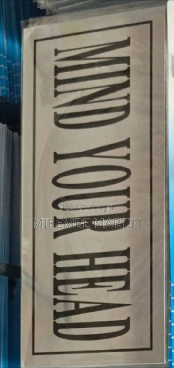 5 Pieces MIND YOUR HEAD   Sign  Self Adhesive Silver  Easy Stick