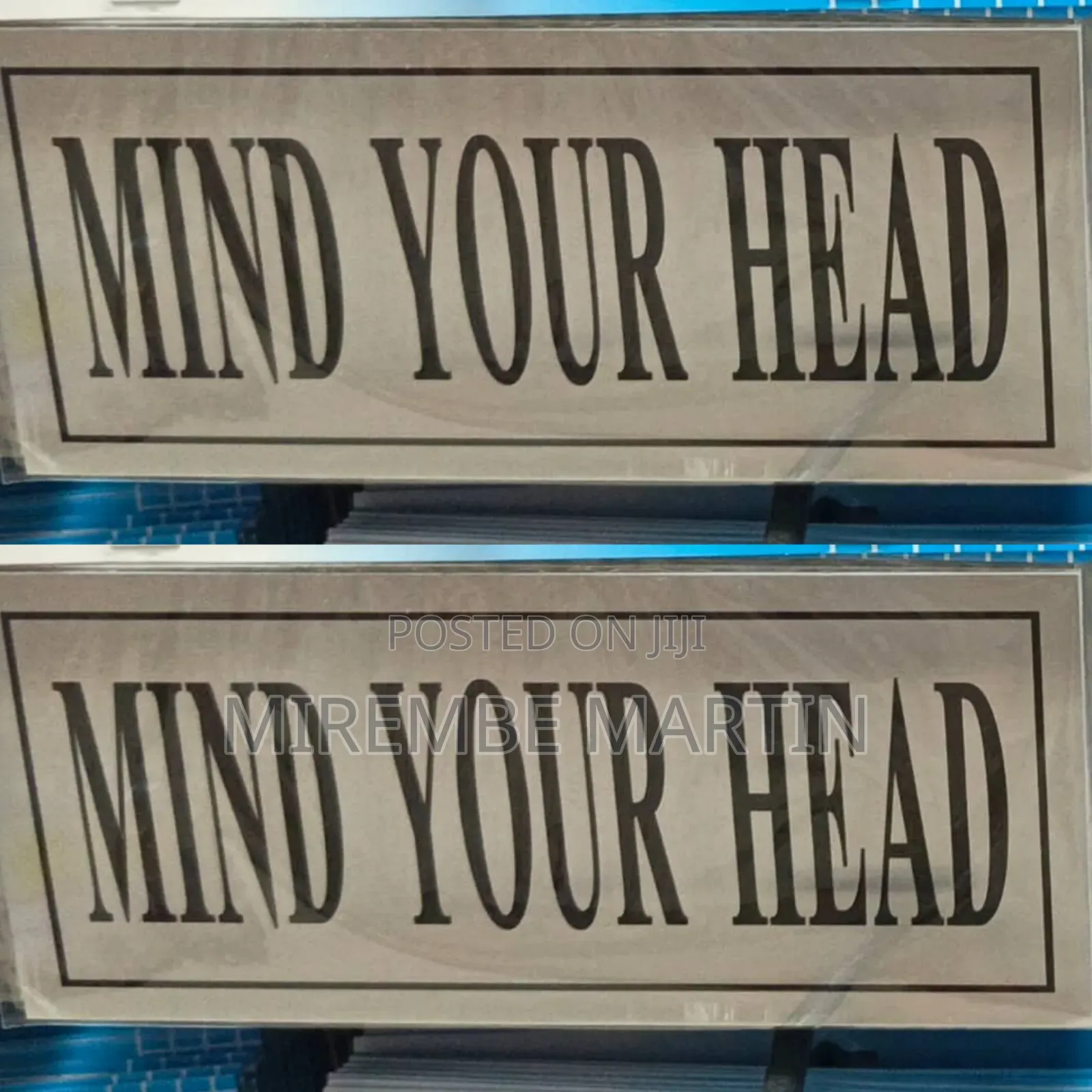 5 Pieces MIND YOUR HEAD   Sign  Self Adhesive Silver  Easy Stick