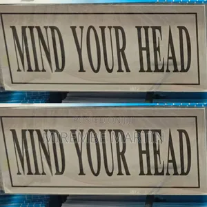 5 Pieces MIND YOUR HEAD   Sign  Self Adhesive Silver  Easy Stick