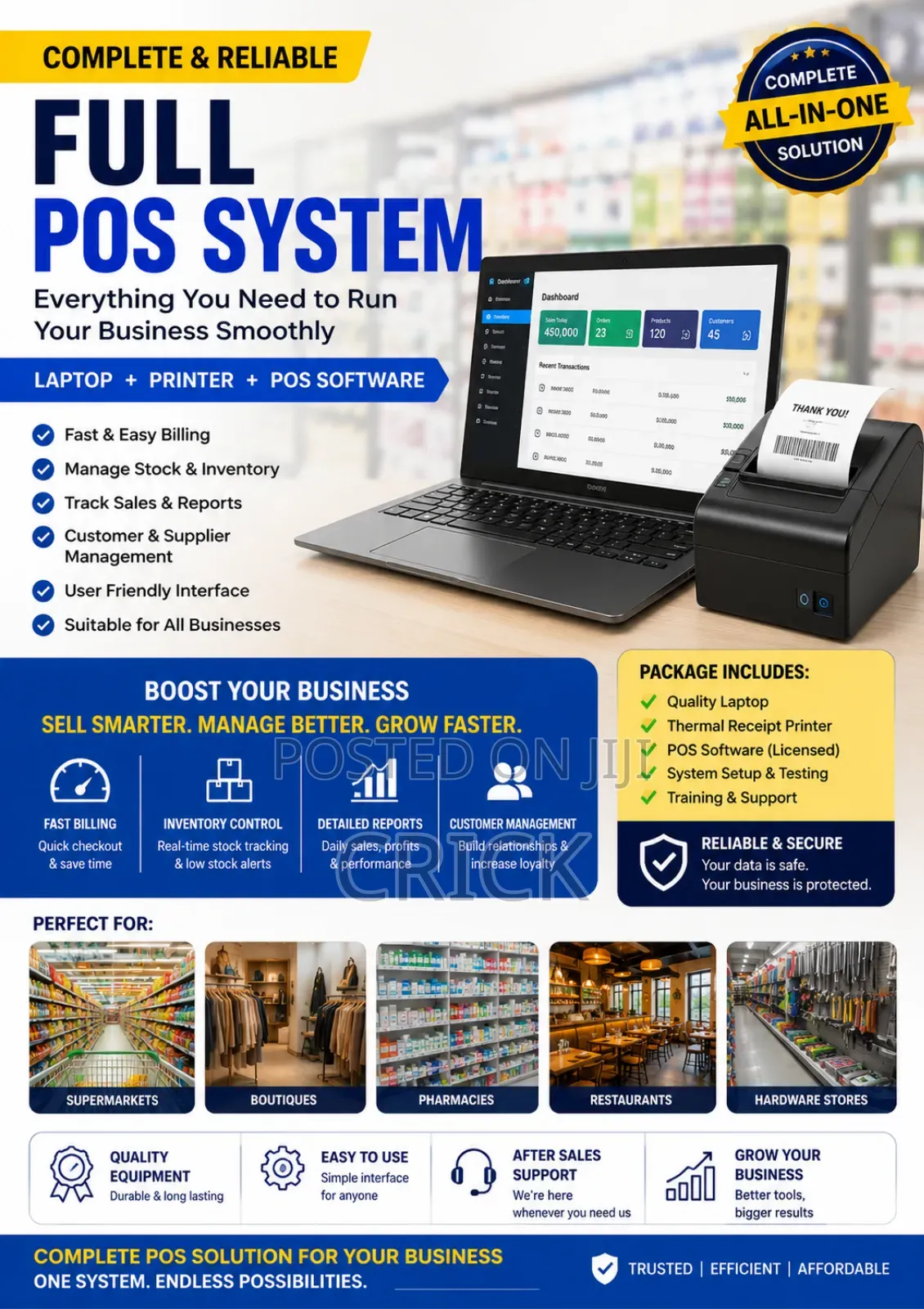 Point of Sale System Full Printer ,Laptop and Software