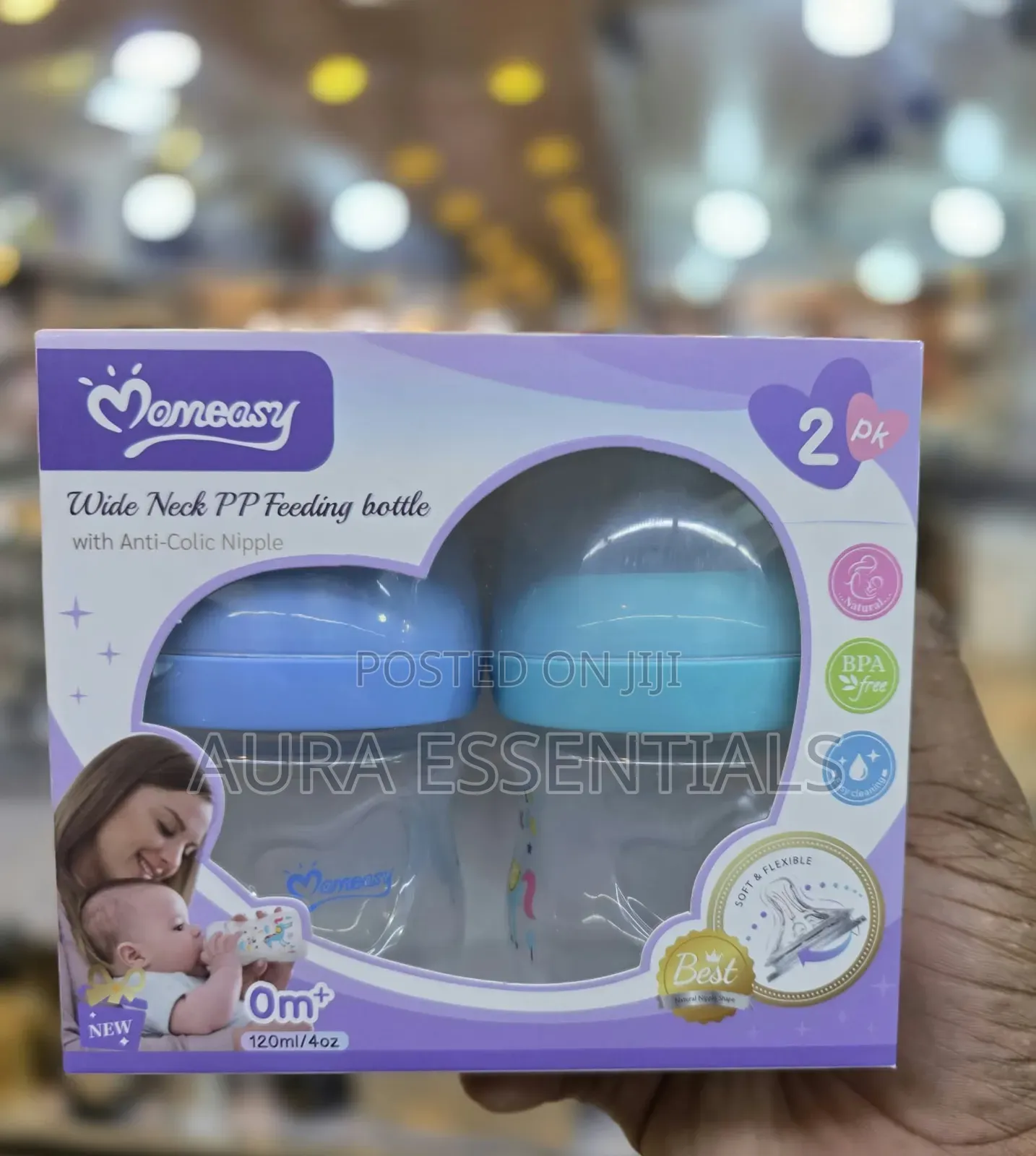 2pcs Momeasy 120ml Wide-Neck PP Anti-Colic Feeding Bottles