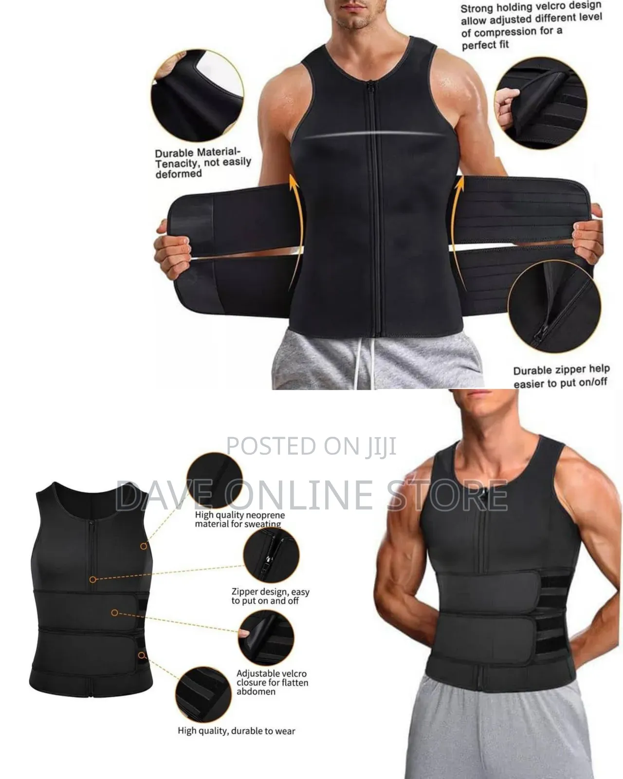 Men Zipper Waist Trainer Vest, Neoprene Body Shaper