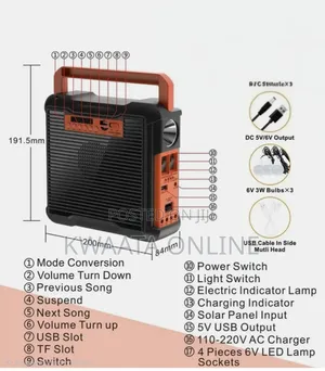EP-395BT Portable Solar Lighting System FM, 3 Bulbs, Bluetooth, Torch