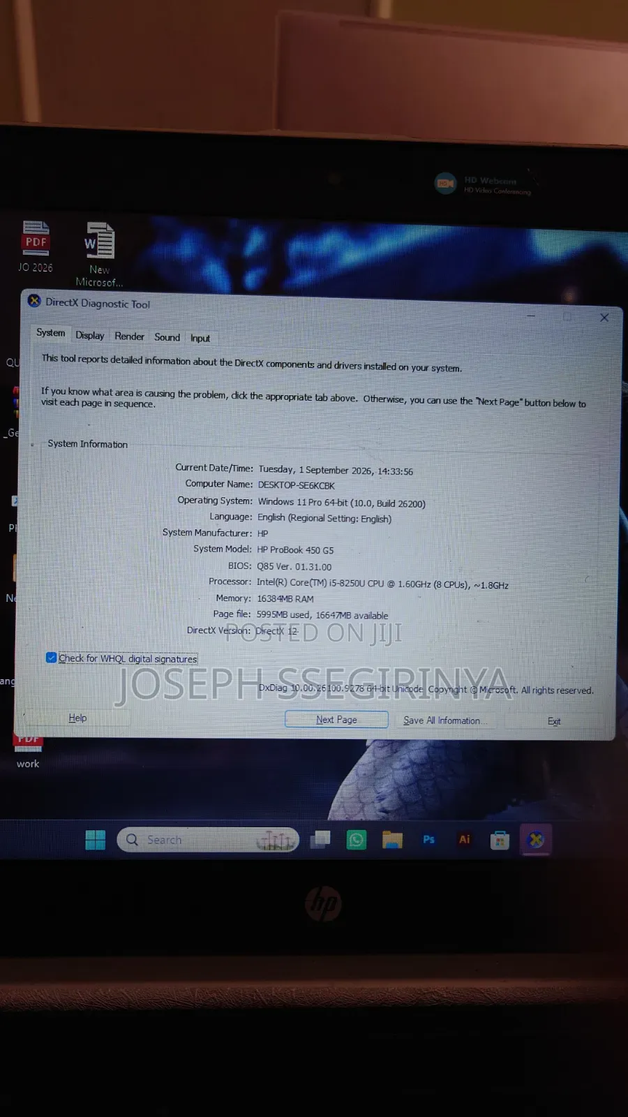 Laptop HP ProBook 450 G5 16GB Intel Core i5 SSD 256GB