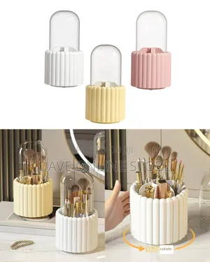 , 360 Degree Rotatable Round Makeup Brush Holder With Lid Brush