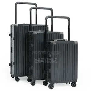 3Pcs Aluminum Frame Luggage Set Black, 20 24 28" Hardshell Suitcases