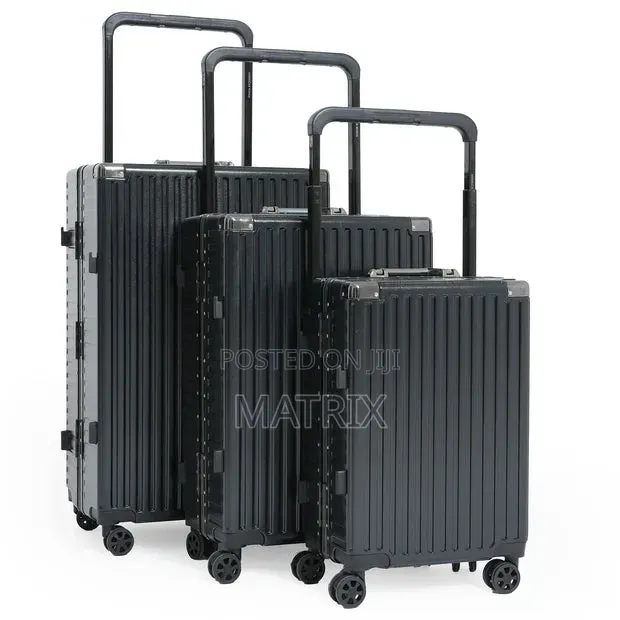 3Pcs Aluminum Frame Luggage Set Black, 20 24 28" Hardshell Suitcases