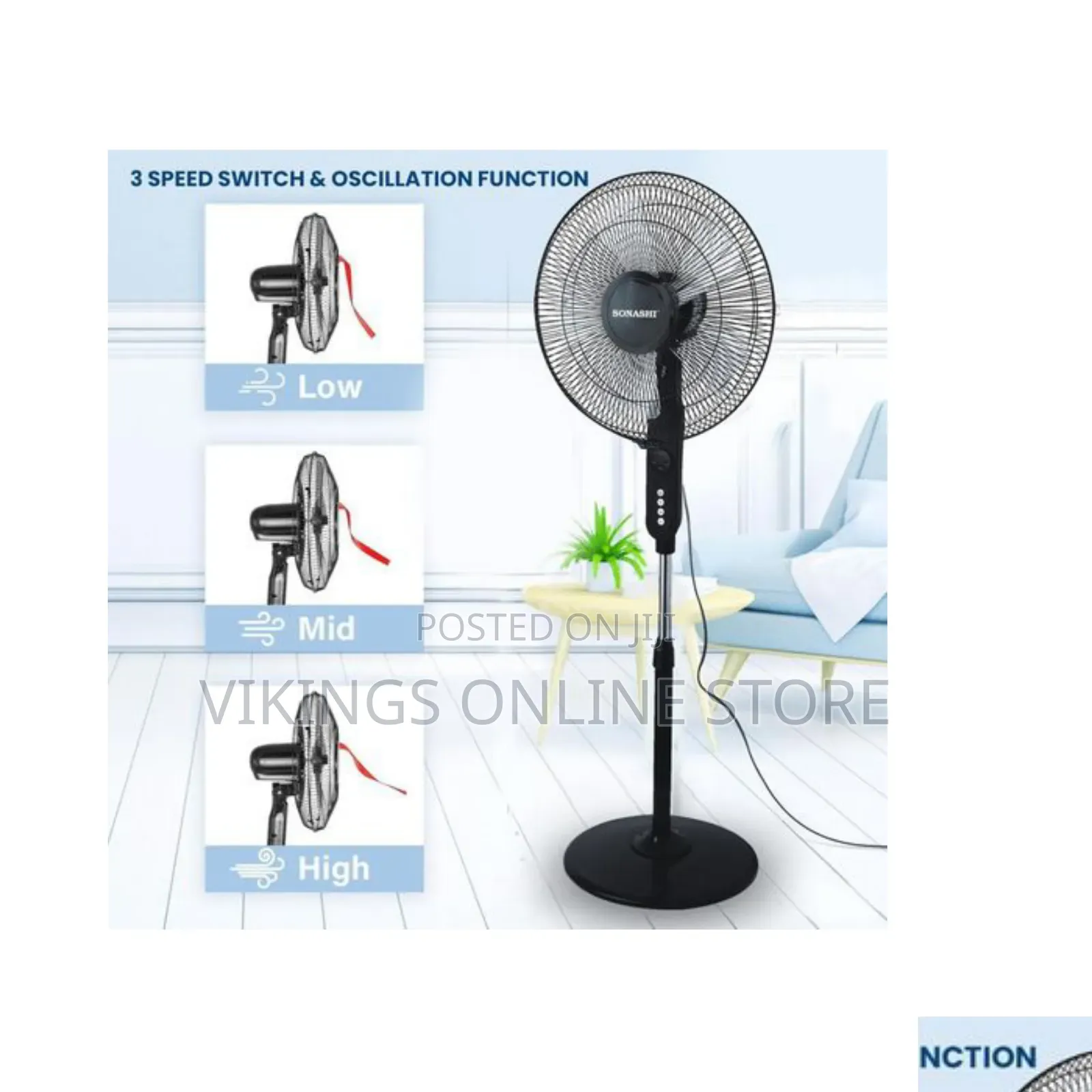 Pedestal Stand Fan Equipped With a 3-Speed Switch and Oscillation