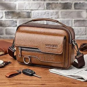 Leather Shoulder Bag Waterproof Crossbody Business Bag WEIXIER