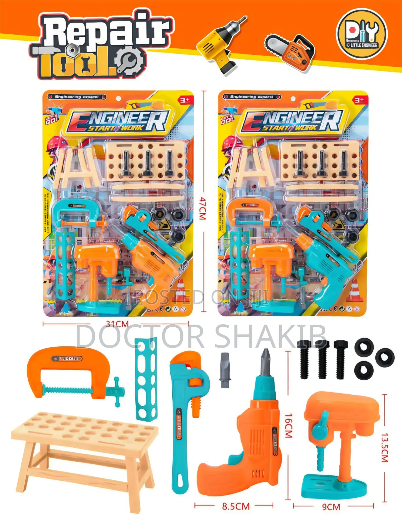 Children's Plastic Construction and Toy Tool Set