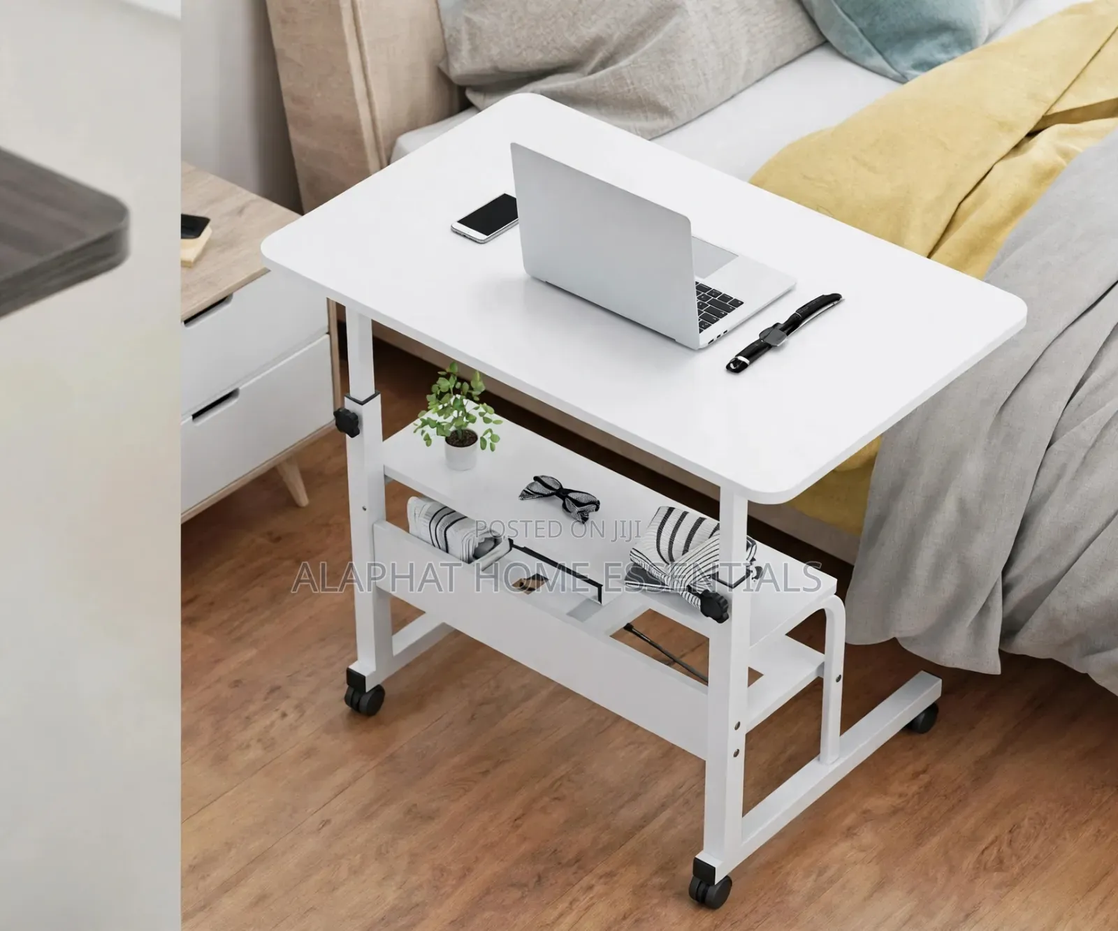 Adjustable Mobile Laptop Table With Wheels Storage
