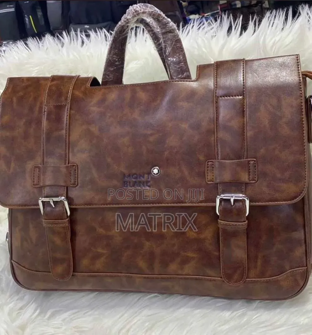 Leather Laptop Briefcase Bag | Montblanc With Buckle Closures