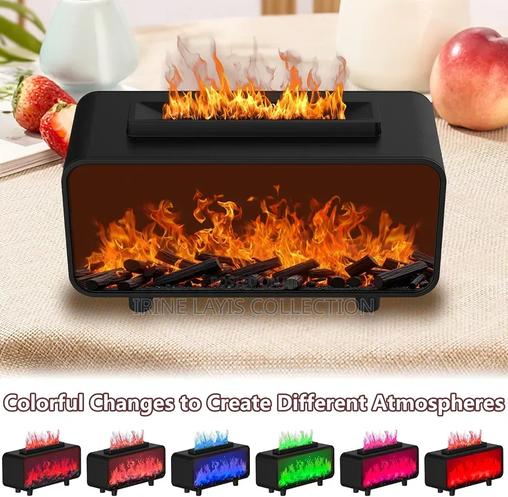 Simulated Fireplace Flame Effect Air Humidifier and Essential Diffuser