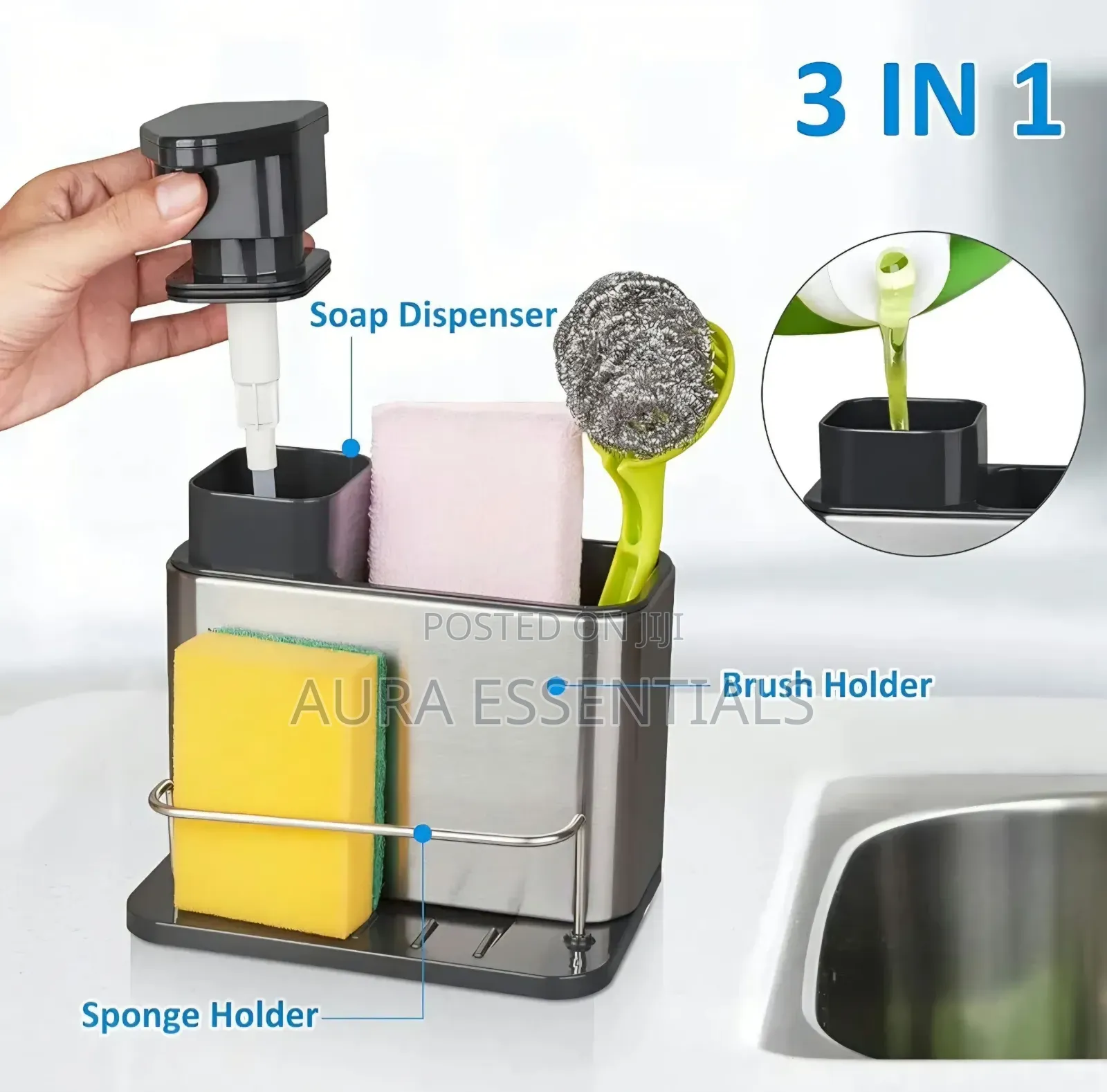 3-in-1 Stainless Steel Kitchen Sink Caddy
