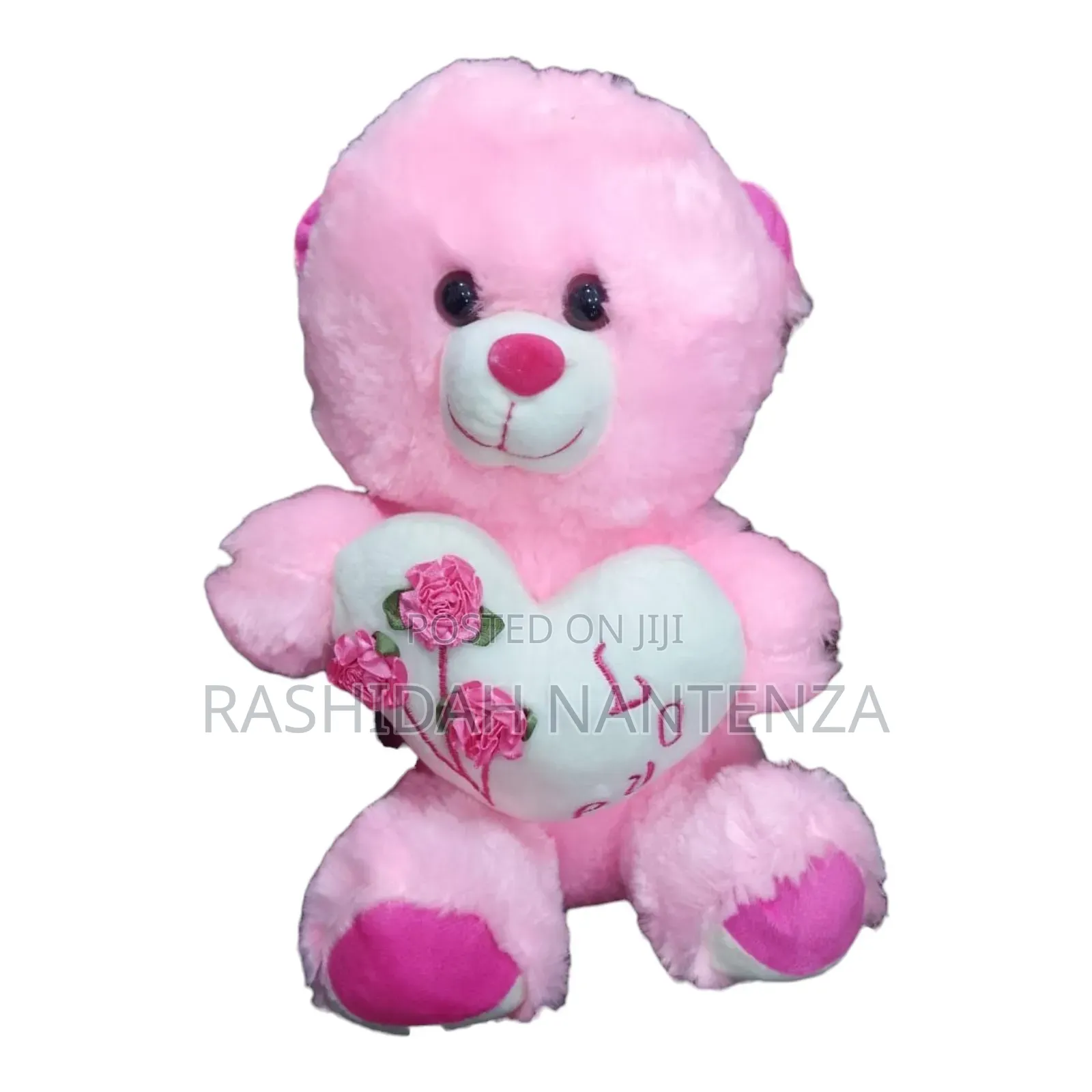 Cute Pink Teddy Bear With Heart & Roses
