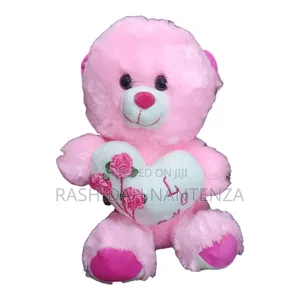 Cute Pink Teddy Bear With Heart & Roses
