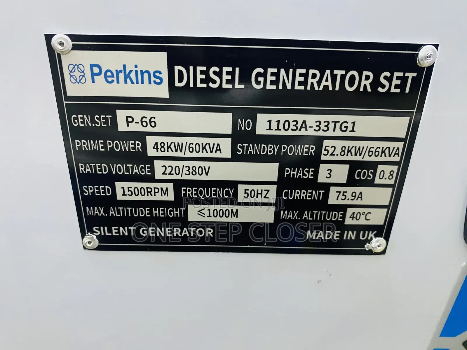 60KVA Stand by Super Silent Generator Perkins Brand
