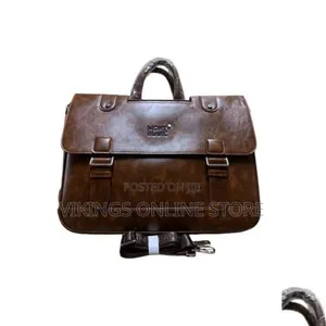 Leather Laptop Briefcase, 2 Front Buckle Pockets and Top Carry Handles