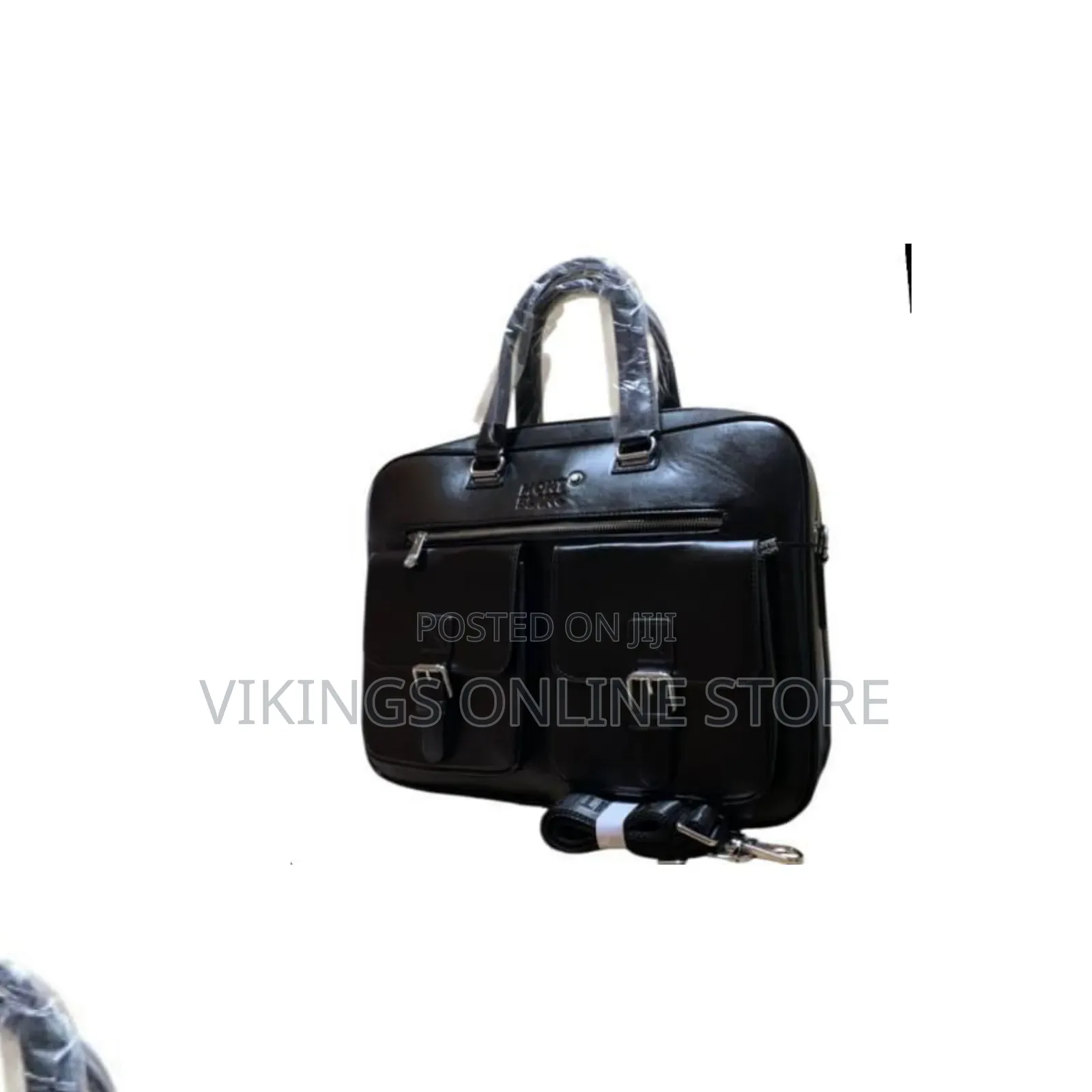 Leather Laptop Briefcase, 2 Front Buckle Pockets and Top Carry Handles