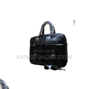 Leather Laptop Briefcase, 2 Front Buckle Pockets and Top Carry Handles