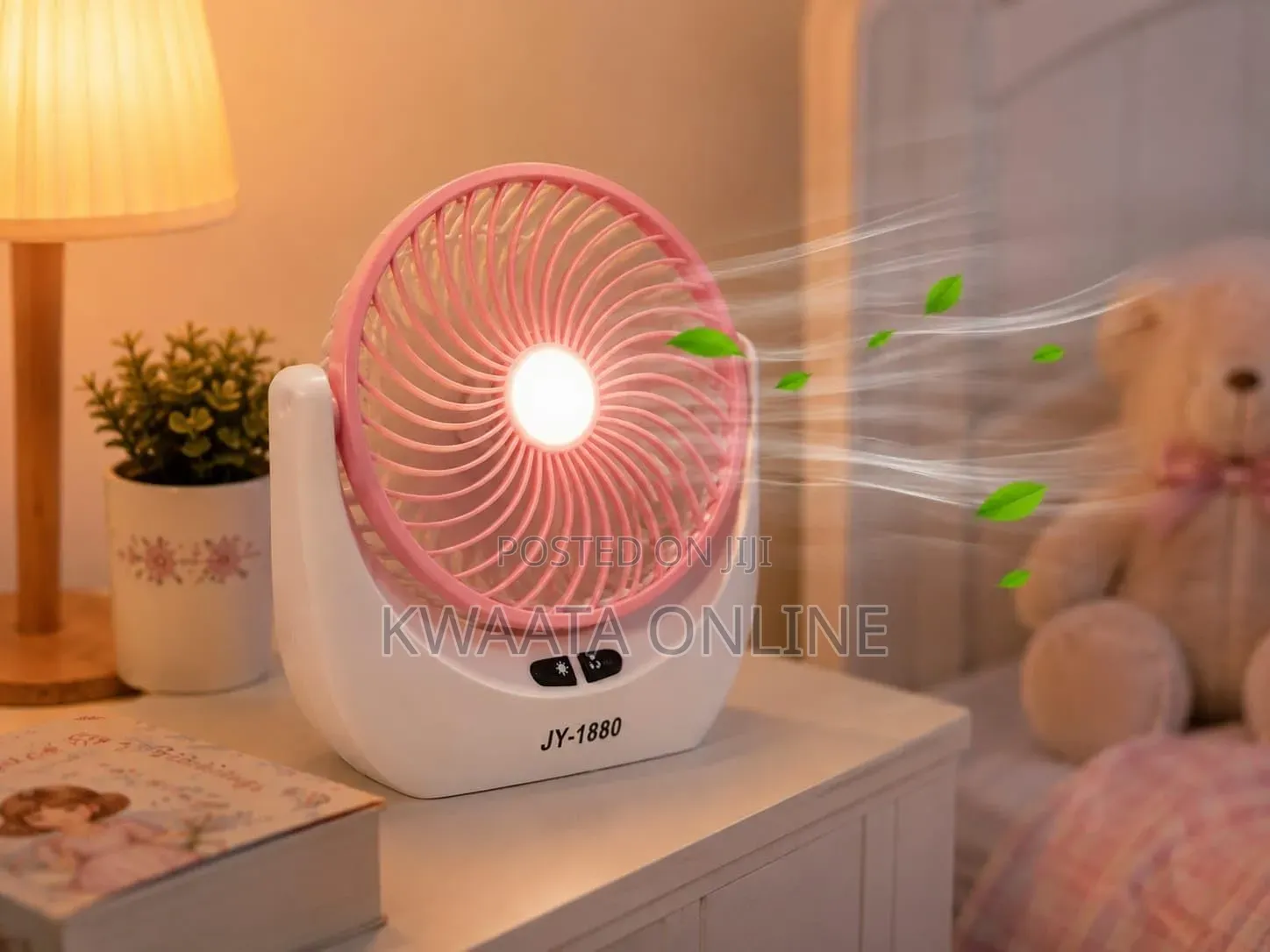 Rechargeable Mini Table Fan With LED Light, USB Charging 3 Speed