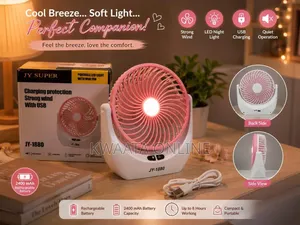 Rechargeable Mini Table Fan With LED Light, USB Charging 3 Speed