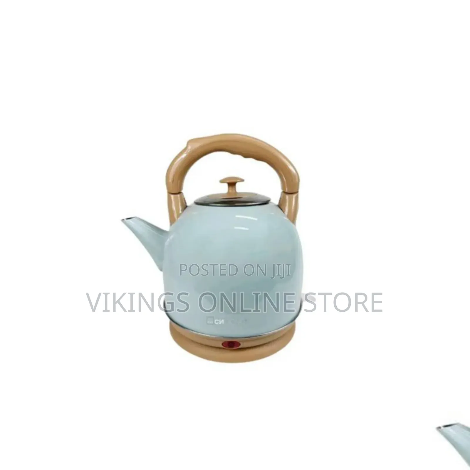 Vintage-Style Electric Kettle With Wood-Grain Accents on the Handle