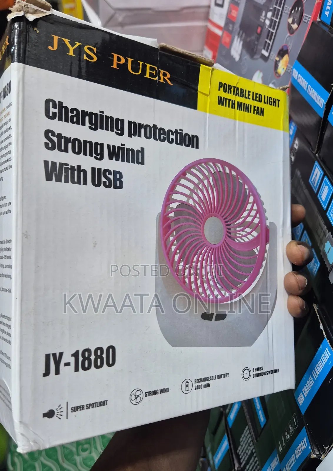 Rechargeable Mini Table Fan With LED Light, USB Charging 3 Speed