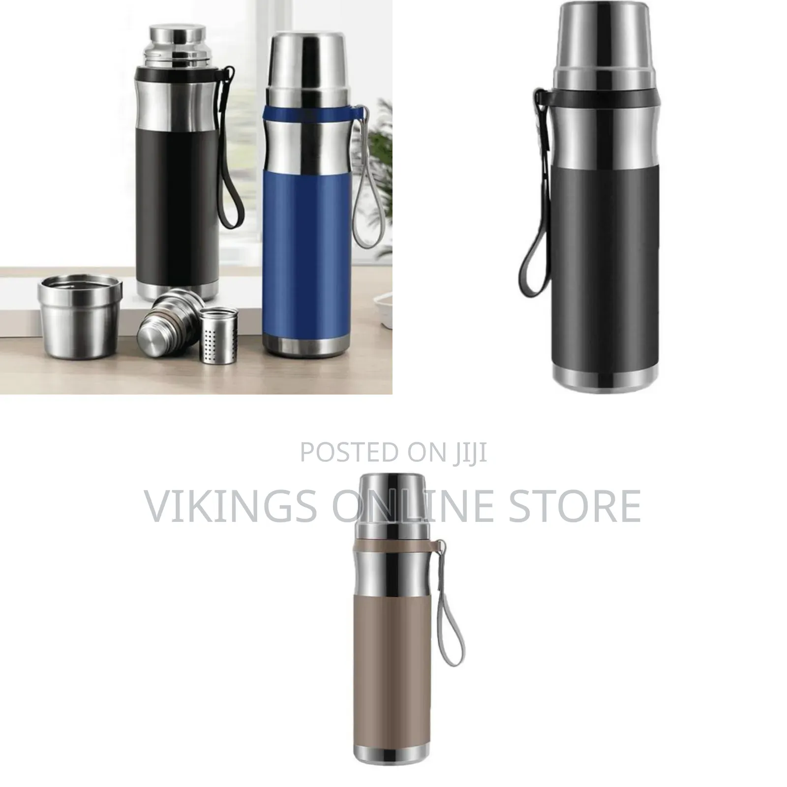 Stainless Steel Vacuum Insulated Thermos Flask With a Carrying Strap