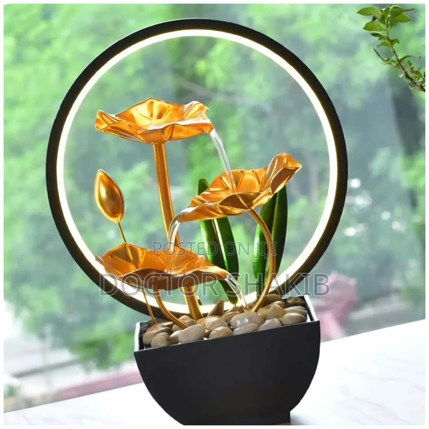 3-Tier Metallic Lotus Tabletop Water Fountain