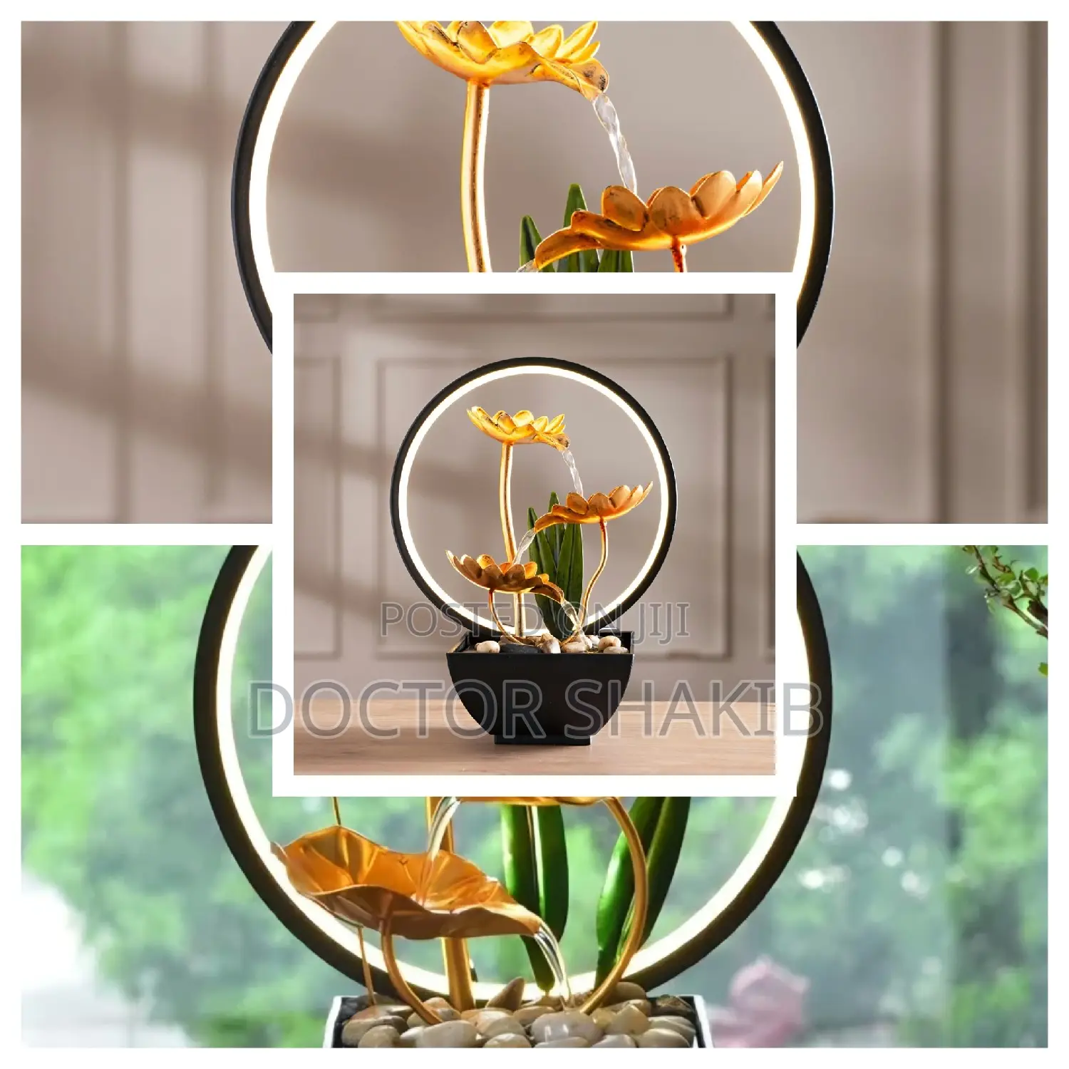 3-Tier Metallic Lotus Tabletop Water Fountain