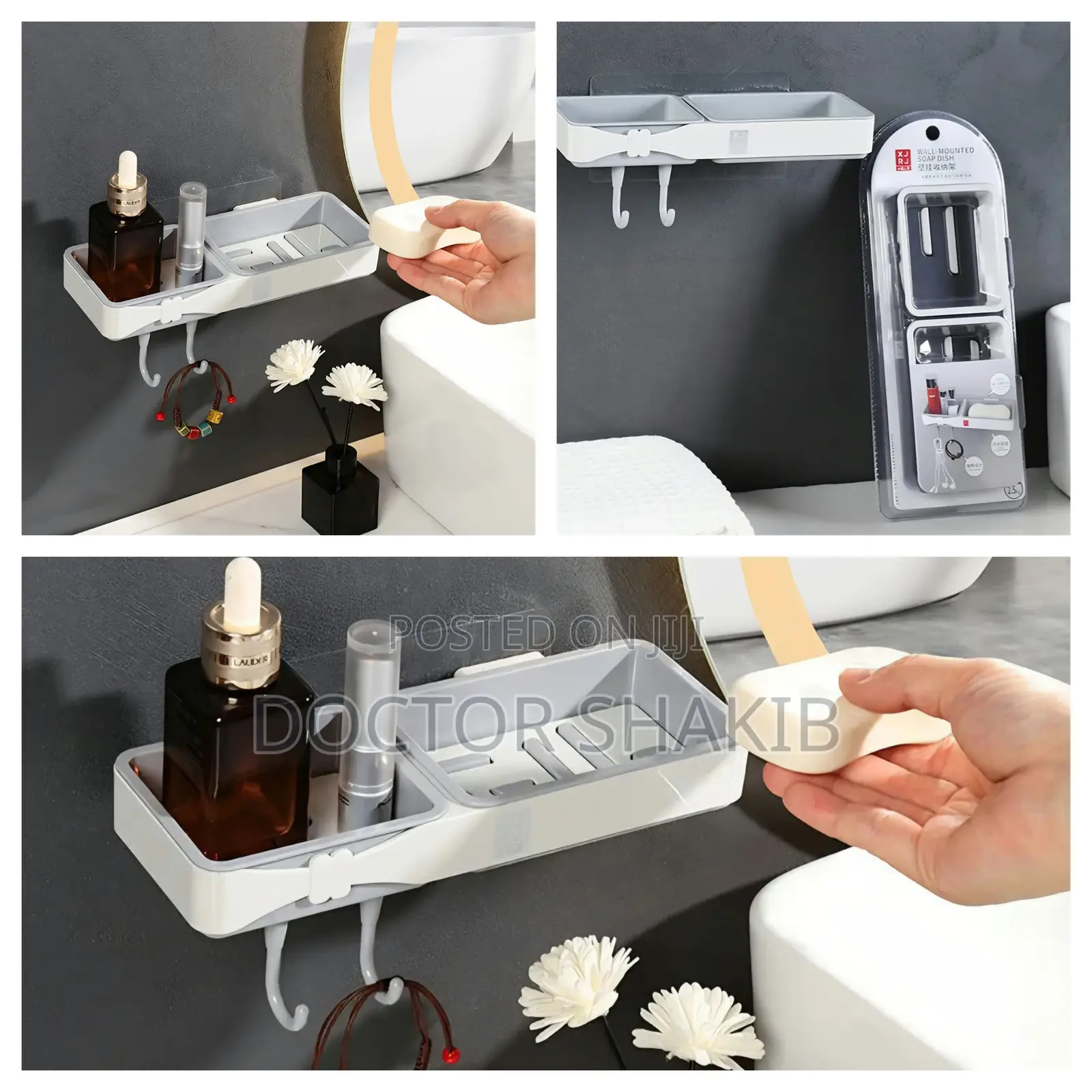Wall-Mounted Plastic Double Soap Dish and Storage R