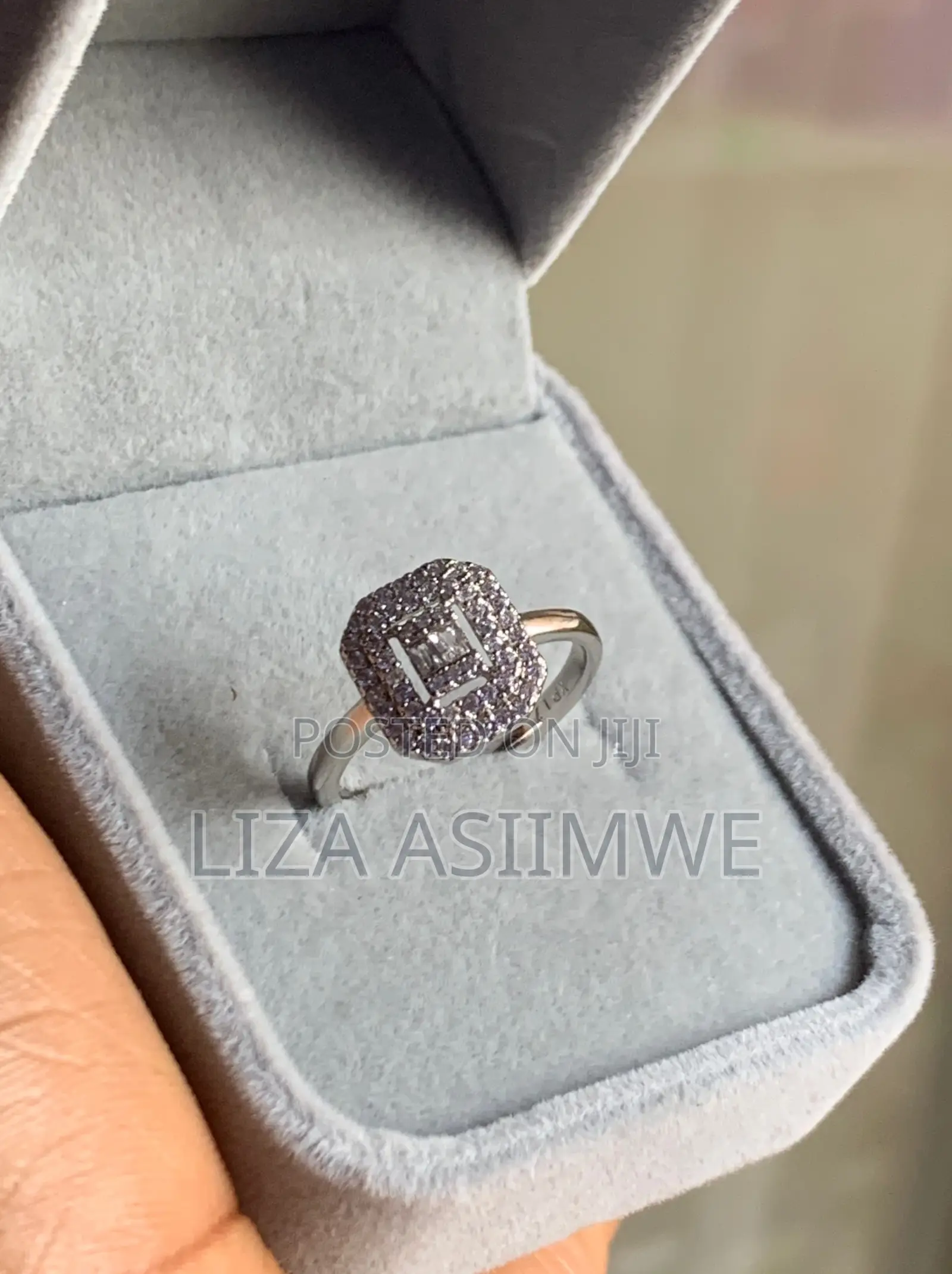 Engagement Ring Featuring a Sparkling Rectangular Double-Halo Setting