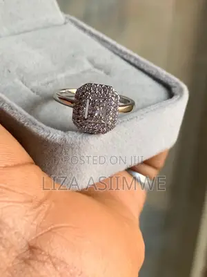 Engagement Ring Featuring a Sparkling Rectangular Double-Halo Setting