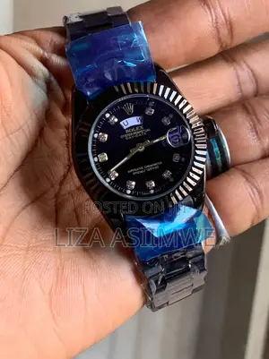 Black Rolex Oyster Perpetual Day-Date Style Watch With a Fluted Bezel