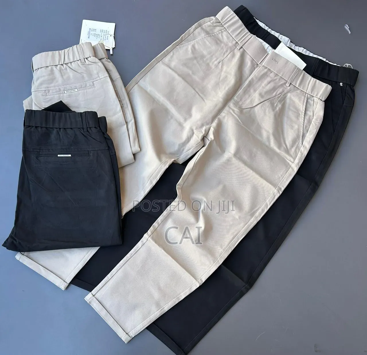Casual Flat-Front Trousers With Elastic Waistbands