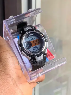 Kids Digital Sports Watch Featuring a Black and Silver Plastic Case