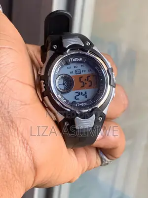 Kids Digital Sports Watch Featuring a Black and Silver Plastic Case