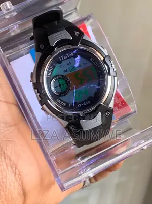Kids Digital Sports Watch Featuring a Black and Silver Plastic Case