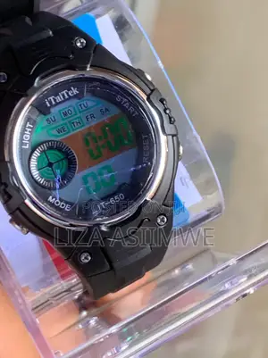 Children’s Digital Sports Watch With a Black Resin Case and Strap.