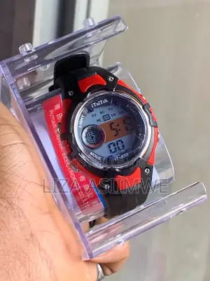 Children’s Digital Sports Watch With a Black and Red Resin Strap