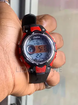Children’s Digital Sports Watch With a Black and Red Resin Strap