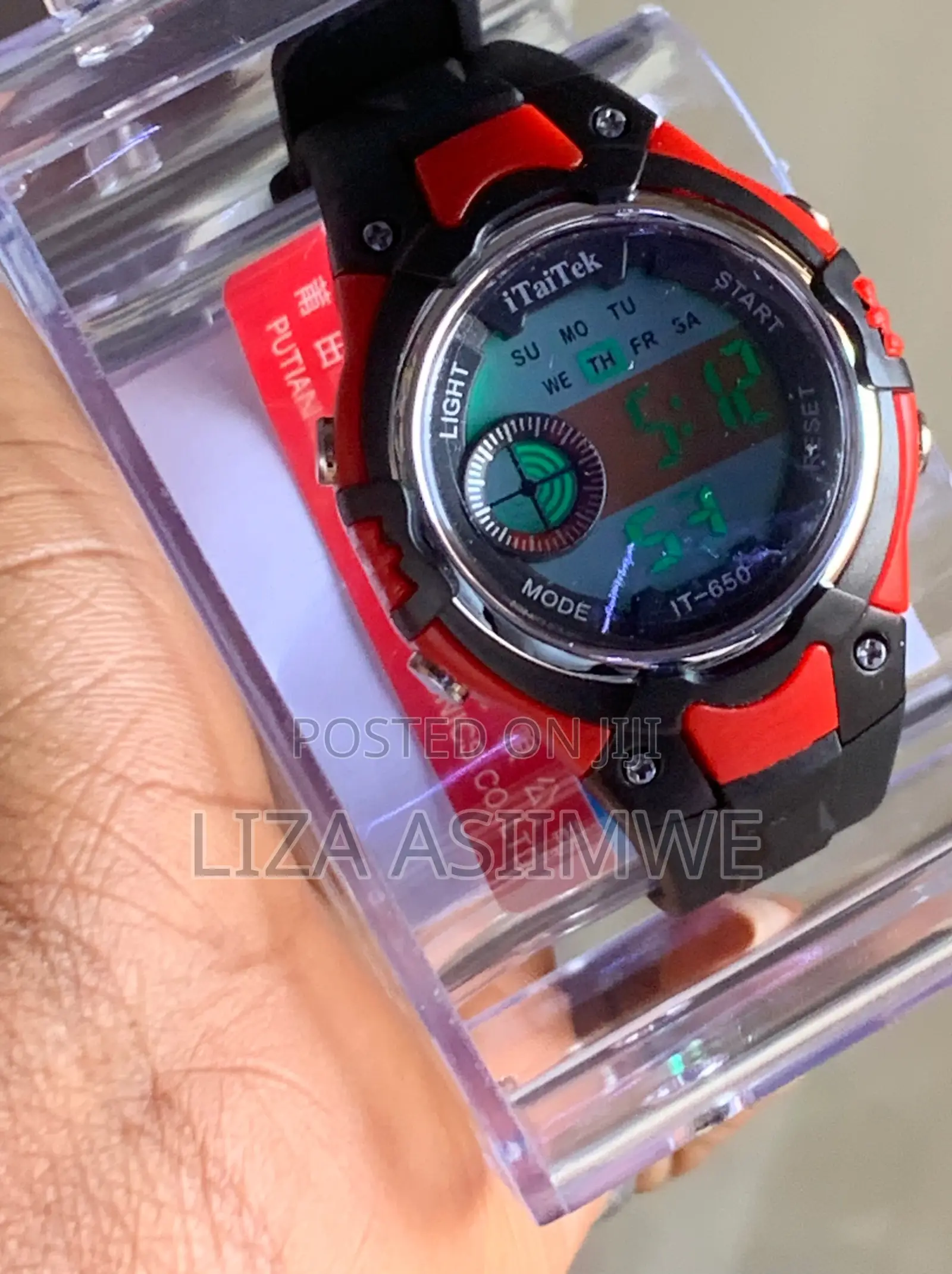 Children’s Digital Sports Watch With a Black and Red Resin Strap