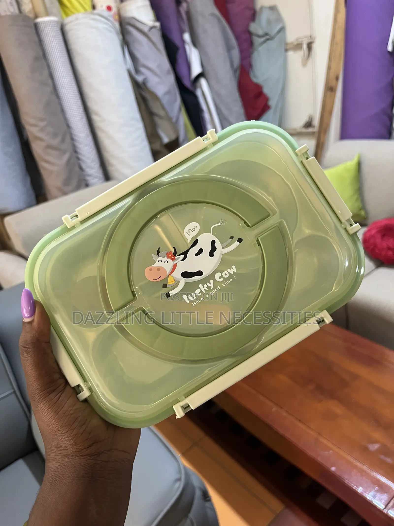 3 Compartment Lunch Box With Stainless Steel Interior Spoon - Green