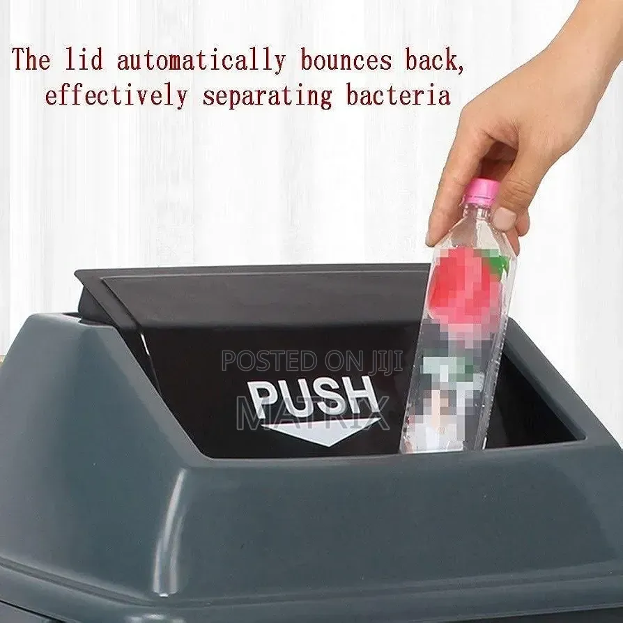 30L Trash Bin With Lid – Plastic Push-Top Garbage Bin