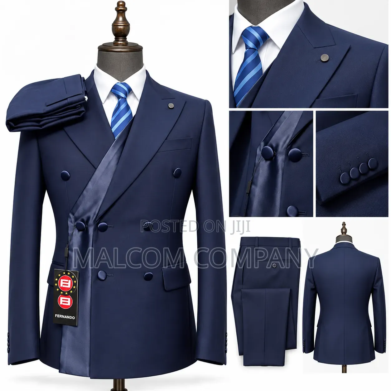 Men’s Navy Blue Double-Breasted Suit – Wedding Formal Suit in Uganda