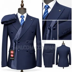 Men’s Navy Blue Double-Breasted Suit – Wedding Formal Suit in Uganda